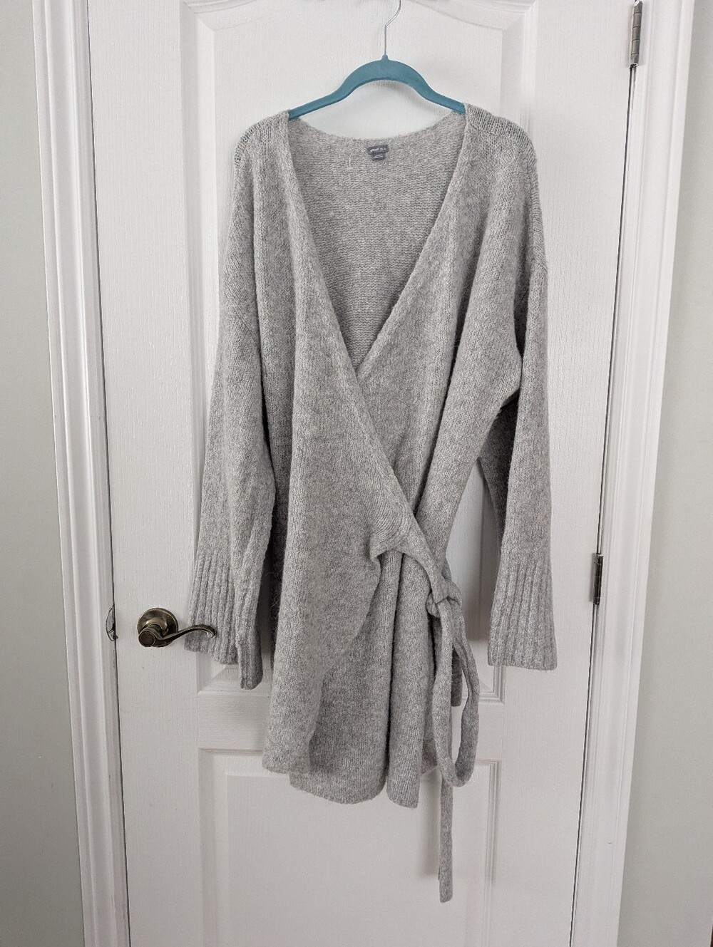Aerie Cozy Knit Wrap Robe Cardigan Soft Grey Tie-Waist Lounge Sweater XL - Picture 9 of 11